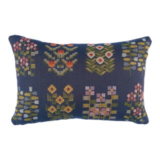 Schumacher Annika Floral Tapestry Pillow 18"x12" in Multi on Navy For Sale