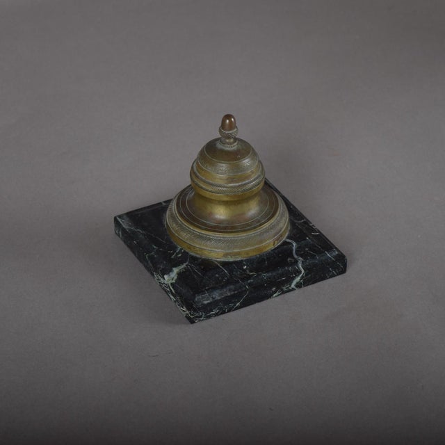 Antique 19th Century Bronze Inkwell with Hinged Lid on Marble Base For Sale - Image 6 of 10