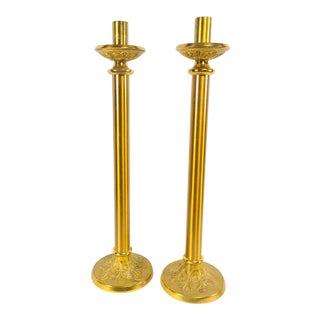 1920s Vintage Brass Candle Sticks - a Pair. For Sale