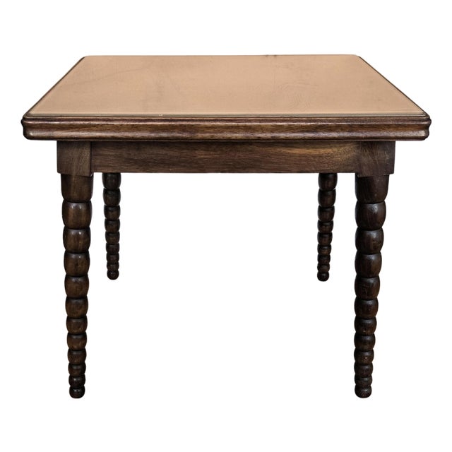 Mid-Century Modern Italian Walnut Side Table with Bobbin Turned Legs Glass Top, 1950s For Sale