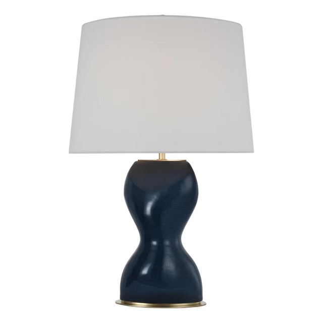 Thomas O'Brien by Visual Comfort Signature Misaki 28" Table Lamp in Sandy Midnight with Linen Shade For Sale