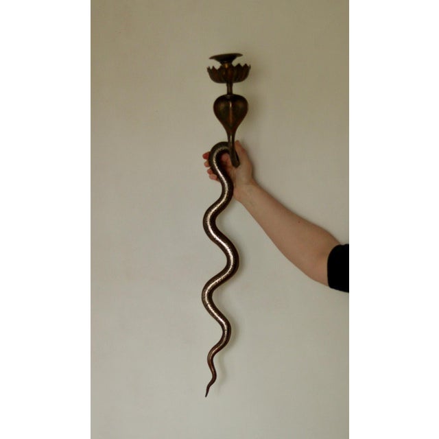 Egyptian Revival Style Engraved Brass Cobra Sconces, Set of 2 For Sale - Image 10 of 18