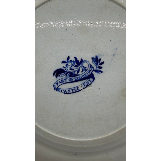 Ceramic A Blue Dark Transfer Decorated Staffordshire Plate "Part of Goodridge Castle, Kent", by Enoch Woods, Circa 1830's For Sale - Image 7 of 14