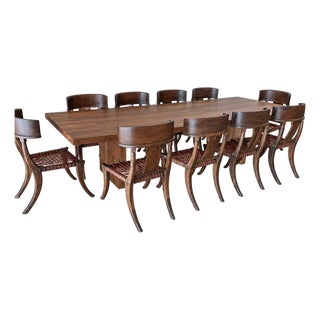 Klismos Style Solid Walnut Dining Chairs -Set of 10 For Sale