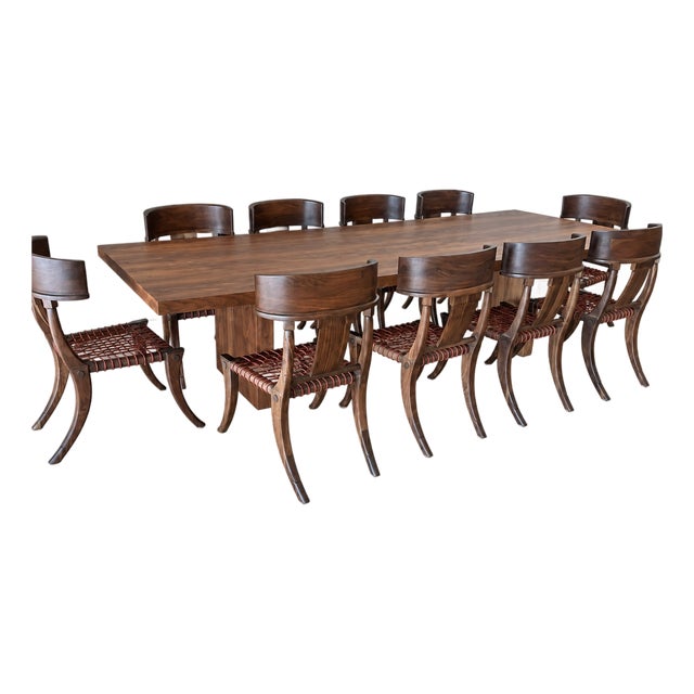 Klismos Style Solid Walnut Dining Chairs -Set of 10 For Sale