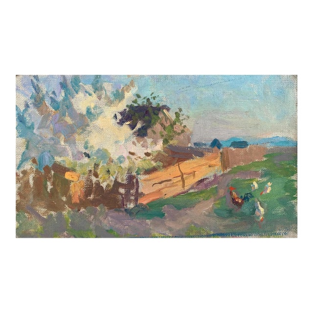Vintage Ukrainian Impressionist Oil Painting, Rural Landscape, 1970s 19-31 For Sale