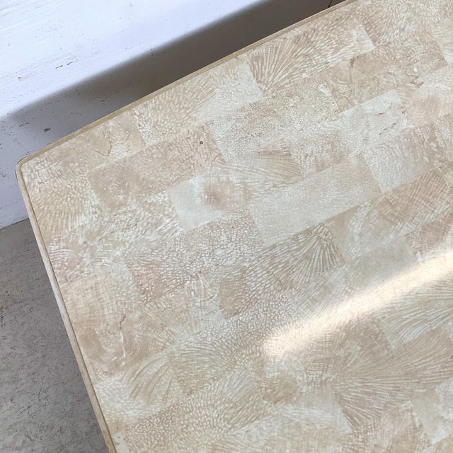 1980s Lane Postmodern Faux Parchment Coffee Table With Sculptural Cylinder Legs For Sale - Image 16 of 18