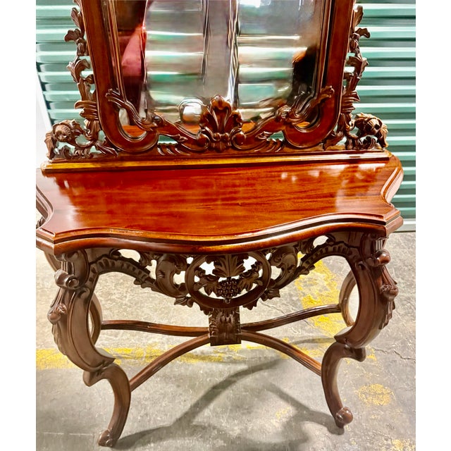 Wood 1970s French Rococo Style Mahogany Console Table For Sale - Image 7 of 12