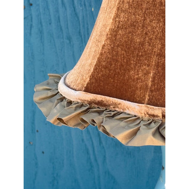 1960s Chinese Painted Lamp With Custom Made Silk Velvet Shade. For Sale - Image 9 of 12