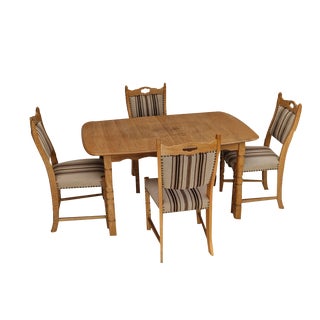 Danish Dinning Table and Chairs in Oak and Wool, 1970s, Set of 5 For Sale