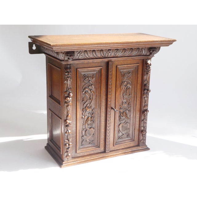 Antique Gothic Hand-Carved Wood Medicine Cabinet For Sale - Image 3 of 11
