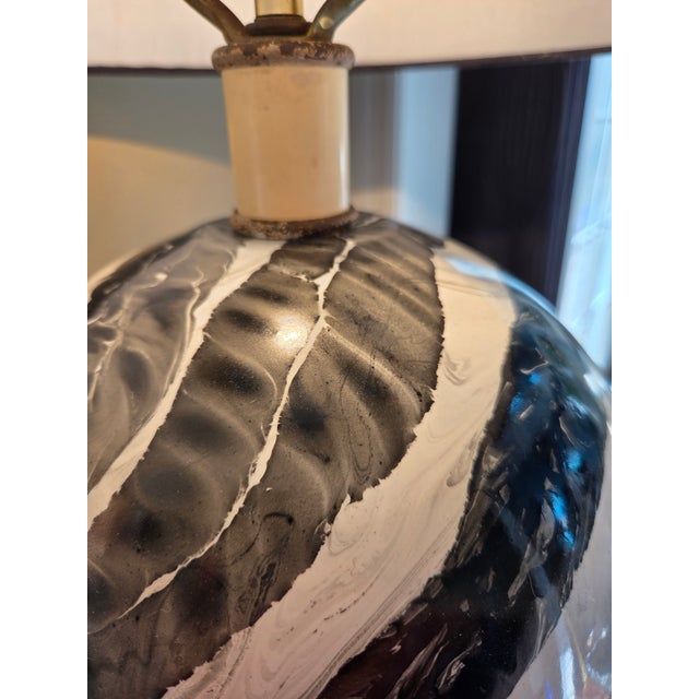 Ceramic Vintage Mid Century Black + White Hand Painted/Glazed Pottery Table Lamp For Sale - Image 7 of 14