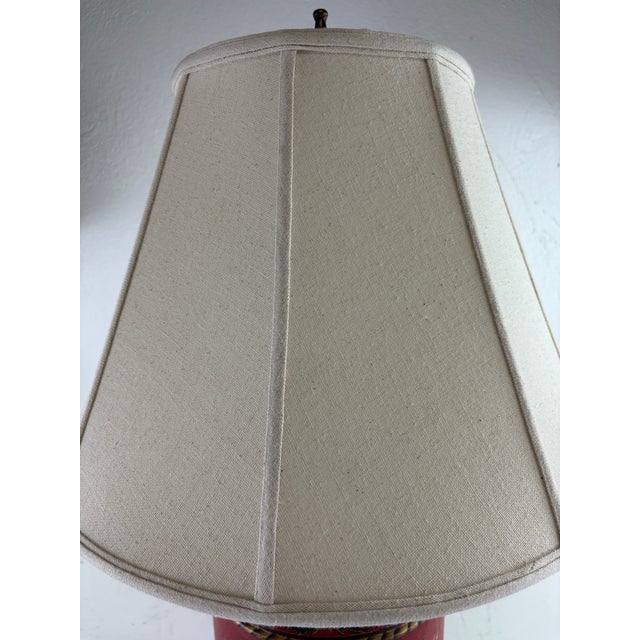 Red Hand Painted Metal Canister Table Lamp For Sale - Image 8 of 10