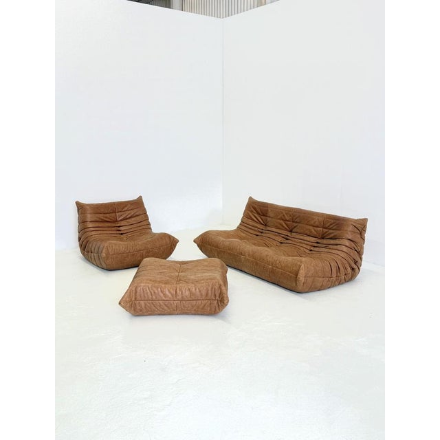 Togo 3-Seater Sofa in Cognac Leather by Michel Ducaroy for Ligne Roset For Sale - Image 9 of 10