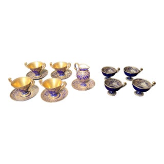 Early 1900s Cobalt Blue Cups & Saucers Set- 14 Pieces For Sale