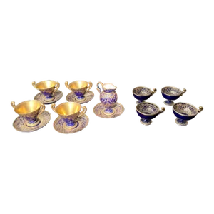 Early 1900s Cobalt Blue Cups & Saucers Set- 14 Pieces