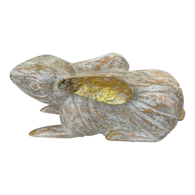 1990s Folk Art Carved Wooden Rabbit Figure For Sale