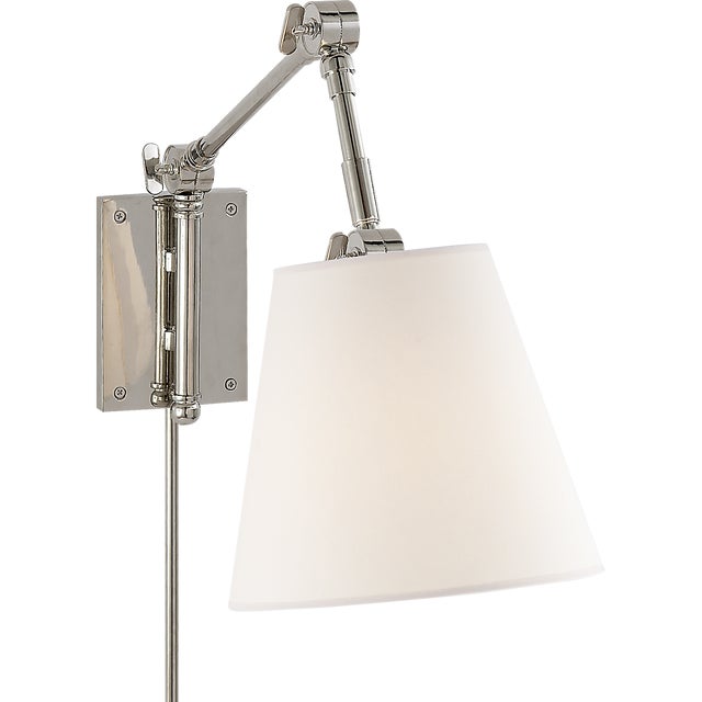 Suzanne Kasler for Visual Comfort Signature Graves Pivoting Sconce in Polished Nickel with Linen Shade For Sale