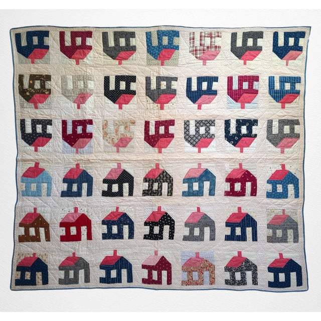 Fine graphic school house quilt. late 19th century Excellent condition. No stains/damage 76" x 68"