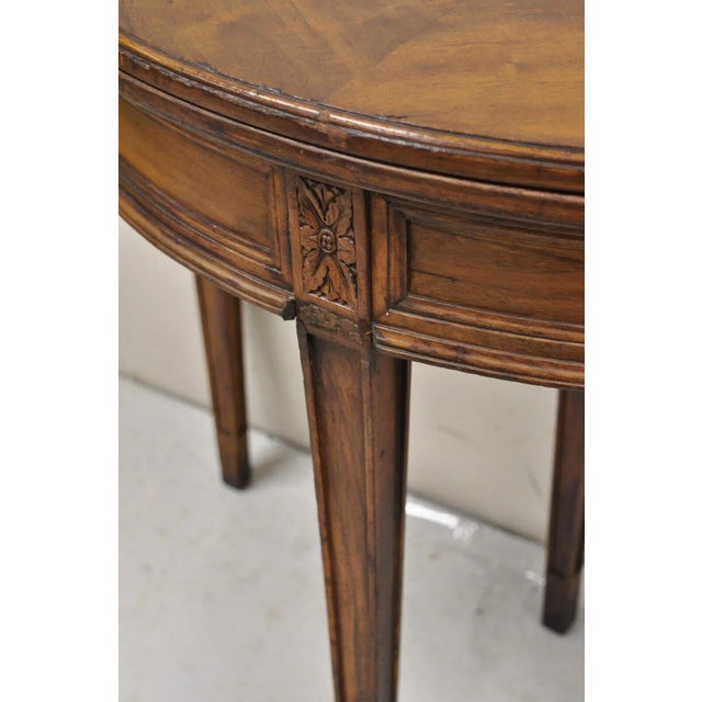 19th Century Antique Mahogany Demilune Flip Top Console Game Table With Hidden Drawer For Sale - Image 10 of 12