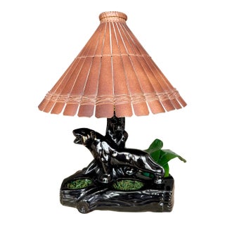 Mid 20th Century Kitsch Black Panther Ceramic Planter / Lamp Vintage Retro Tiki Style For Sale