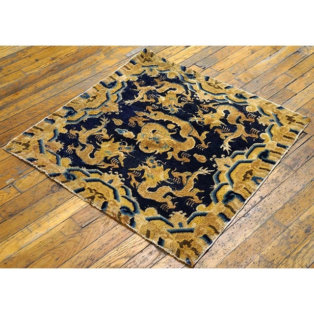 Chinese 1890s Black Dragon Medallion Antique Chinese Ningxia Rug 2' 6'' X 2' 6'' Handknotted Wool Carpet For Sale - Image 3 of 5
