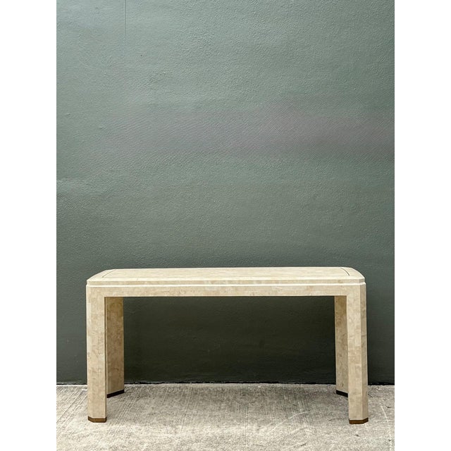 Mid-Century Modern Vintage Tessellated Stone Console Table With Brass Inlay For Sale - Image 3 of 17
