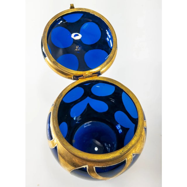 Metal 19th Century Cobalt Blue-Amethyst Purple Glass Gilt Dresser Box For Sale - Image 7 of 12