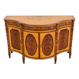 Late 20th Century French Regency Louis XVI Inlaid Flame Mahogany Hand Painted Sideboard or Bar Cabinet For Sale