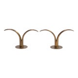 Ystad Metall Ivar Åhlenius Björk Sweden Lily Brass Mid Century Candlesticks a Pair For Sale