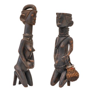 Mid-20th Century Traditional African Hardwood Tribal Nude Female Statues, 1920s, Set of 2 For Sale