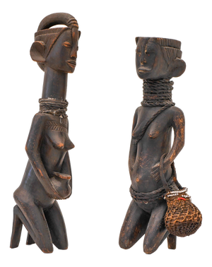 Mid-20th Century Traditional African Hardwood Tribal Nude Female Statues, 1920s, Set of 2