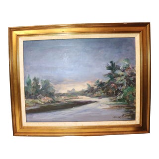 Large Vintage Original F. Perrutti Abstract Expressionism Oil Painting Landscape For Sale