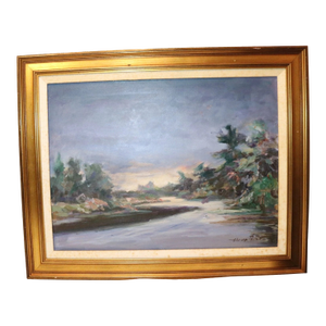 Large Vintage Original F. Perrutti Abstract Expressionism Oil Painting Landscape