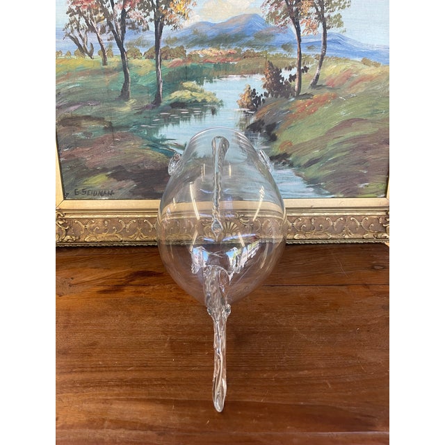 Mid Century Hand-Blown Clear Glass Fish Vase by Blenko Style - Sculptural Studio Art Glass Vessel. For Sale - Image 9 of 10
