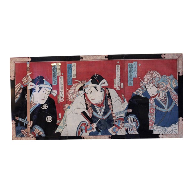 Late 19th Century Triptych Woodblock Print of Kabuki Actors Attributed to Kunichika For Sale