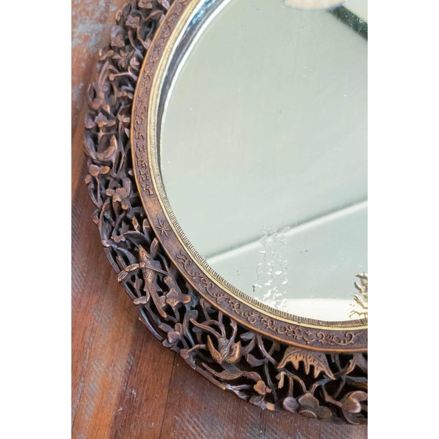 Brown 19th Century Chinese Canton Export Carved Reticulated Mirror Frame With Birds For Sale - Image 8 of 18