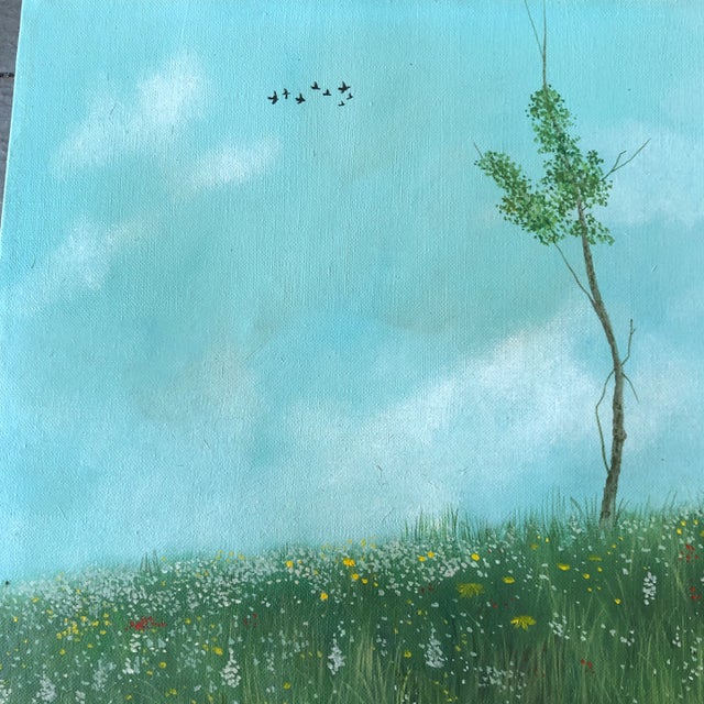 Original Vintage Richard Smith Landscape Painting With Girl in Dailey Field For Sale - Image 4 of 6