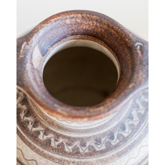 Vintage Italian Hand-Painted Brown Ceramic Vase with Decorative Pattern and Two Handles from Italica Ars, 1960s For Sale - Image 6 of 13