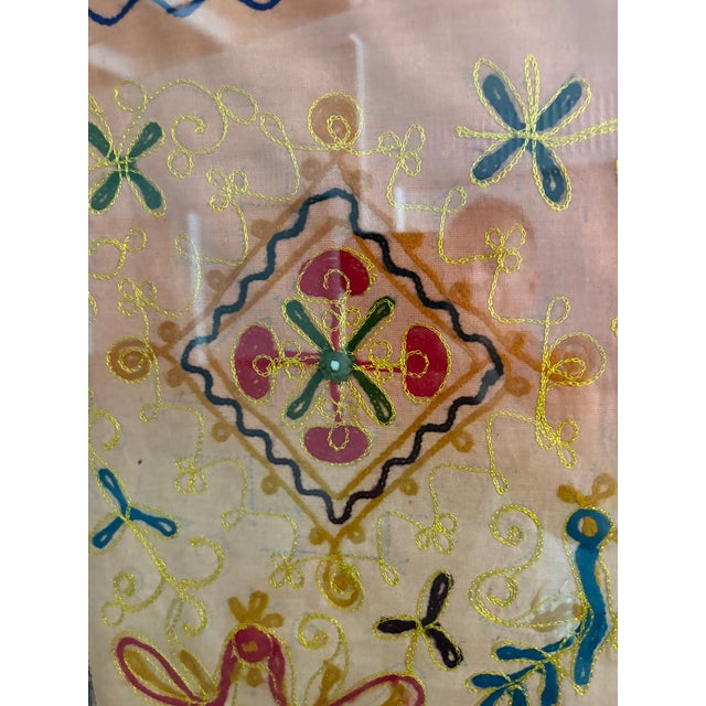 Camel Indian Embroidered Silk Camel & Elephant Ceremonial Textile Panel in Acrylic Frame, Late 19th Century For Sale - Image 8 of 8