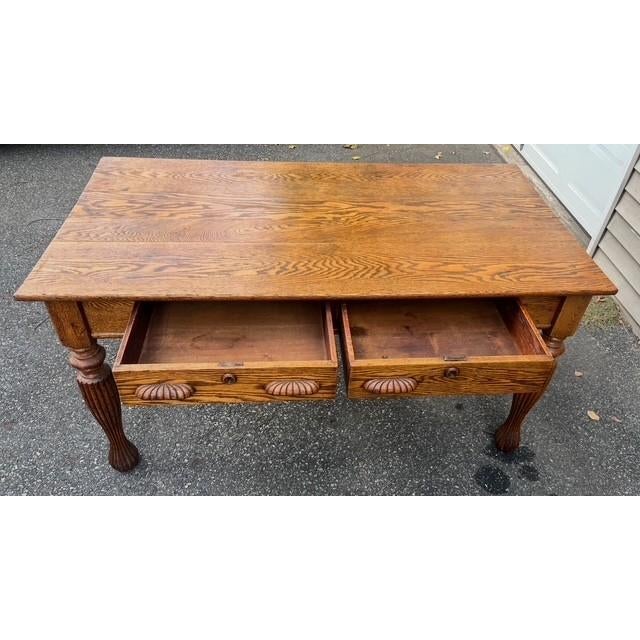 Antique 1900's Large Oak Library Table 2 Drawers For Sale - Image 14 of 16