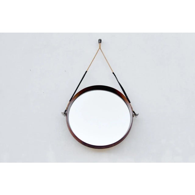 1960s Round Teak Mirror in Campo E Graffi Style, Italy 1960s For Sale - Image 5 of 5