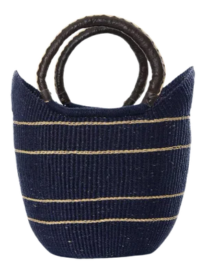Midnight Blue Shopper With Black Leather Handles