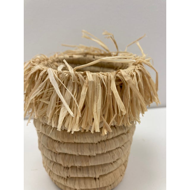 Contemporary Woven Pencil Cup Pen Holder With Raffia Fringe For Sale - Image 3 of 6