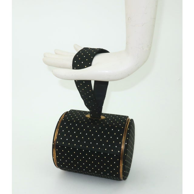 Lin Bren Compact Barrel Shaped Black & Metallic Handbag, 1940's For Sale - Image 12 of 12