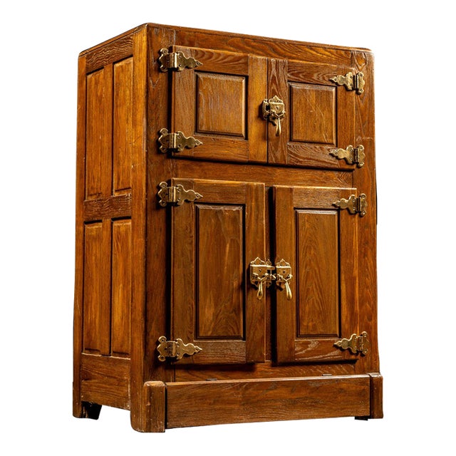 Early 20th Century 4-Door Oak Ice Box For Sale