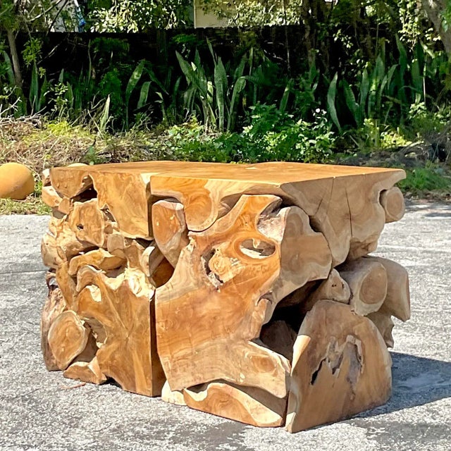 Rustic Mid 20th Century Vintage Boho Slab Root Side Tables - a Pair For Sale - Image 3 of 6