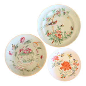 Trio of Rose Canton Chinese Export Porcelain Plates