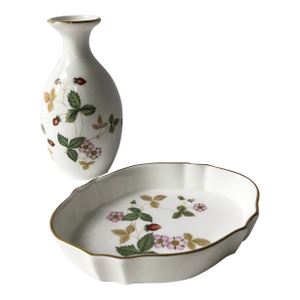 Vintage English Wedgwood “Wild Strawberry” Vase and Trinket Dish - 2 Piece Set