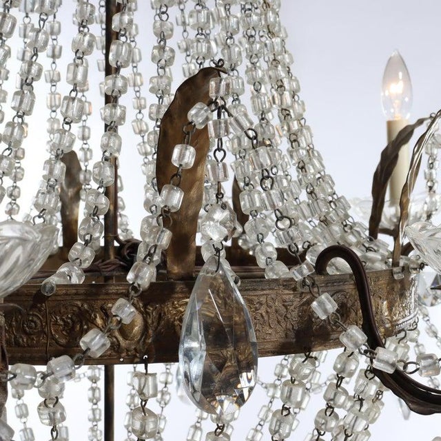 Large Antique French Empire Inspired Crystal & Bronze 8-Light Chandelier C1930 For Sale - Image 4 of 12